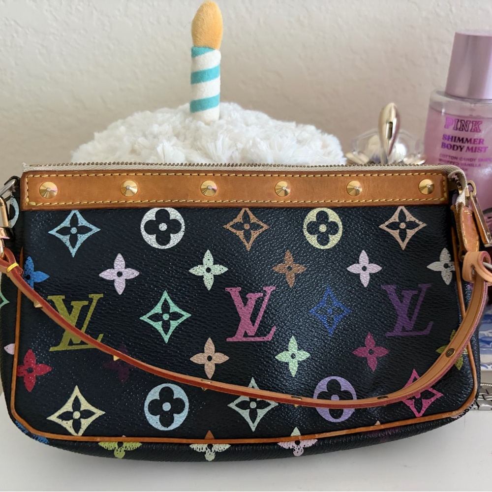 Louis Vuitton Black Multicolor Monogram Wristlet Pochette Murokami